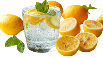 Refreshing Lemon Soda with Mint Leaves and Slices, Perfect for a Summer Day - Transparent Background png