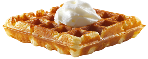 Crispy Waffle Topped with Whipped Cream, a Delightful Treat with a Transparent Background png