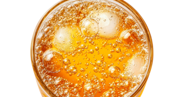 A Close-Up of Sparkling Bubbles in a Glass of Orange Juice with a Transparent Background png