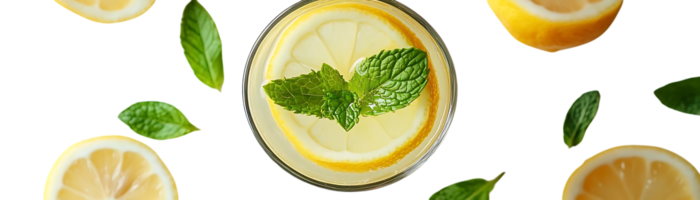 Refreshing Lemonade with Lemon Slices and Mint Leaves on a Transparent Background png