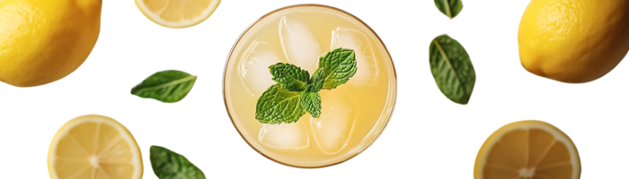 Refreshing Lemonade with Ice Cubes and Mint Leaves on a Transparent Background png