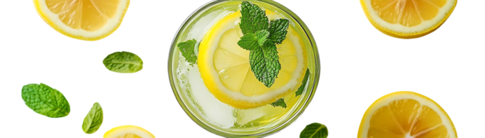 Refreshing Lemonade with Mint and Lemon Slices, Perfect for Summer, Transparent Background png