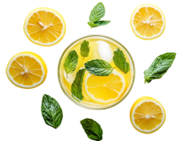 Refreshing Lemonade with Mint Leaves and Ice on a Transparent Background png