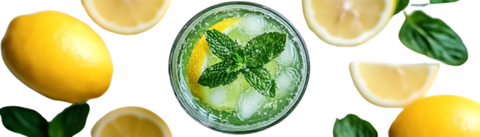 Refreshing Lemon Mint Drink with Ice and a Transparent Background png