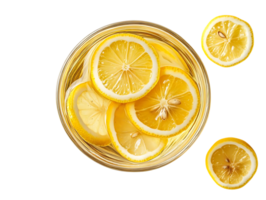 Lemon Slices Float in a Glass of Water on a Transparent Background png