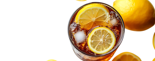 Iced Tea with Lemon Slices and Ice Cubes on a Transparent Background png