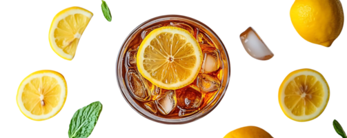 Refreshing Iced Tea with Lemon Slices and Mint Leaves on a Transparent Background png