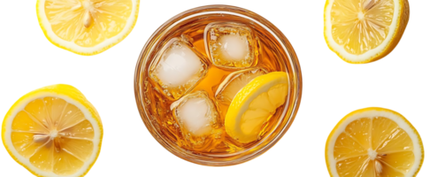 Refreshing Iced Tea with Lemon Slices and Ice Cubes, a Perfect Summer Drink with a Transparent Background png