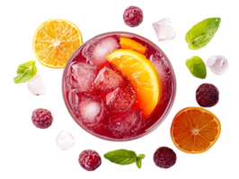 Refreshing Summer Citrus and Raspberry Iced Drink with Transparent Background png