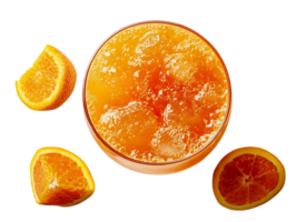 Refreshing Orange Juice with Ice Cubes and Slices on Transparent Background png