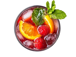 Refreshing Raspberry and Orange Cocktail with Mint Garnish, Perfect for Summer Parties, Served with Ice Cubes on a Transparent Background png