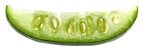 A Slice of Green Cucumber with Seeds on a Transparent Background png