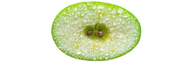 A Close-up of a Green Apple Slice with Water Droplets, a Transparent Background Showcasing the Fruit's Texture png