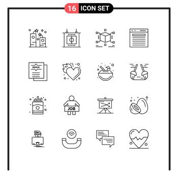 Pack of 16 Modern Outlines Signs and Symbols for Web Print Media such as cafe search cube plus add Editable element Design Elements vector