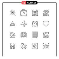 Modern Set of 16 Outlines and symbols such as sofa cogwheel bonfire configure fire Editable element Design Elements vector