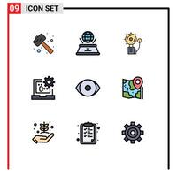 User Interface Pack of 9 Basic Filledline Flat Colors of develop code presentation c fire Editable element Design Elements vector