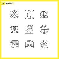 Group of 9 Outlines Signs and Symbols for holiday balloons businessman setting development Editable element Design Elements vector
