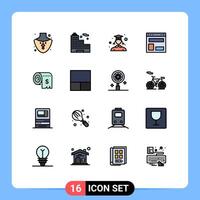 Pack of 16 Modern Flat Color Filled Lines Signs and Symbols for Web Print Media such as consumption website layout graduation website layout Editable Creative element Design Elements vector