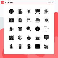 Pack of 25 creative Solid Glyphs of internet browser computer global global business Editable element Design Elements vector