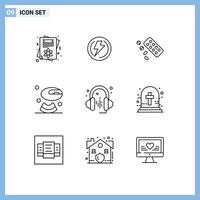 9 Universal Outlines Set for Web and Mobile Applications music drink power food treatment Editable element Design Elements vector