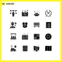 16 User Interface Solid Glyph Pack of modern Signs and Symbols of employee label cake game battle Editable element Design Elements vector