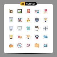 Group of 25 Flat Colors Signs and Symbols for care heart globe book printer edict Editable element Design Elements vector