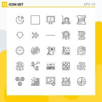 Pictogram Set of 25 Simple Lines of thread bobbin computer luggage pc Editable element Design Elements vector