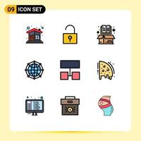 Mobile Interface Filledline Flat Color Set of 9 Pictograms of technology internet book global open Editable element Design Elements vector