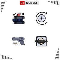 4 Universal Filledline Flat Colors Set for Web and Mobile Applications book shooter apple gun bakery Editable element Design Elements vector