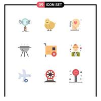 Group of 9 Modern Flat Colors Set for card bbq happy barbecue process Editable element Design Elements vector