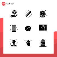 9 Thematic element Solid Glyphs and Editable Symbols of favorite smartphone chrono phone timer Editable element Design Elements vector