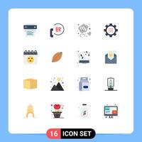 Pack of 16 Modern Flat Colors Signs and Symbols for Web Print Media such as setting gear support configuration dioxide Editable Pack of Creative element Design Elements vector