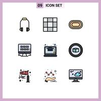 Group of 9 Modern Filledline Flat Colors Set for basic online racetrack education management Editable element Design Elements vector
