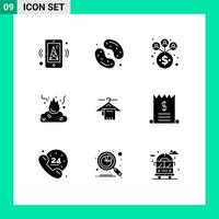 Solid Glyph Pack of 9 Universal Symbols of hanger pollution jelly been garbage burn Editable element Design Elements vector