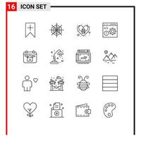 Set of 16 element Outlines on Grid for real estate programming egg development coding Editable element Design Elements vector