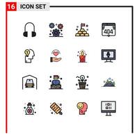 16 Universal Flat Color Filled Lines Set for Web and Mobile Applications solution mind investment bulb web Editable Creative element Design Elements vector