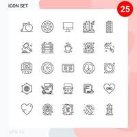 Set of 25 Modern UI Icons Symbols Signs for electric tube monitor test flask Editable element Design Elements vector