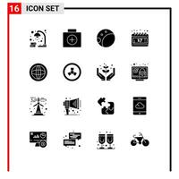 Mobile Interface Solid Glyph Set of 16 Pictograms of help communication suitcase center day Editable element Design Elements vector