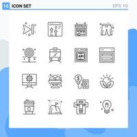Mobile Interface Outline Set of 16 Pictograms of holiday candy bookmark player dress clothes Editable element Design Elements vector