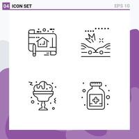 Mobile Interface Line Set of 4 Pictograms of plan glass plan crash antidote Editable element Design Elements vector