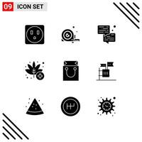 9 Thematic element Solid Glyphs and Editable Symbols of retail bag chat weed medical Editable element Design Elements vector