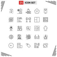 Group of 25 Lines Signs and Symbols for rank insignia books diamonds pot Editable element Design Elements vector
