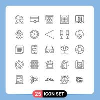 Set of 25 Modern UI Icons Symbols Signs for equipment wireframe minus layout fly Editable element Design Elements vector