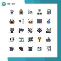 Modern Set of 25 Filled line Flat Colors Pictograph of document check bullet telephone productivity Editable element Design Elements vector