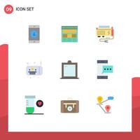 Group of 9 Flat Colors Signs and Symbols for night ticket web source computer Editable element Design Elements vector
