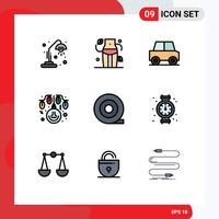 Set of 9 Modern UI Icons Symbols Signs for gauge lights automobile decoration bulb Editable element Design Elements vector