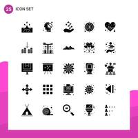 Universal Icon Symbols Group of 25 Modern Solid Glyphs of heart profit fist investment rock and roll Editable element Design Elements vector