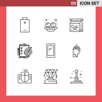 Editable element Line Pack of 9 Simple Outlines of phone target drink analytics goals Editable element Design Elements vector