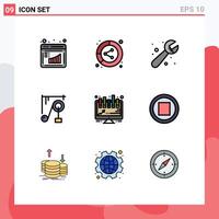 9 User Interface Filledline Flat Color Pack of modern Signs and Symbols of analytics science share machine system Editable element Design Elements vector
