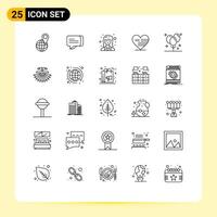 25 User Interface Line Pack of modern Signs and Symbols of decoration balloons mathematician flag love Editable element Design Elements vector